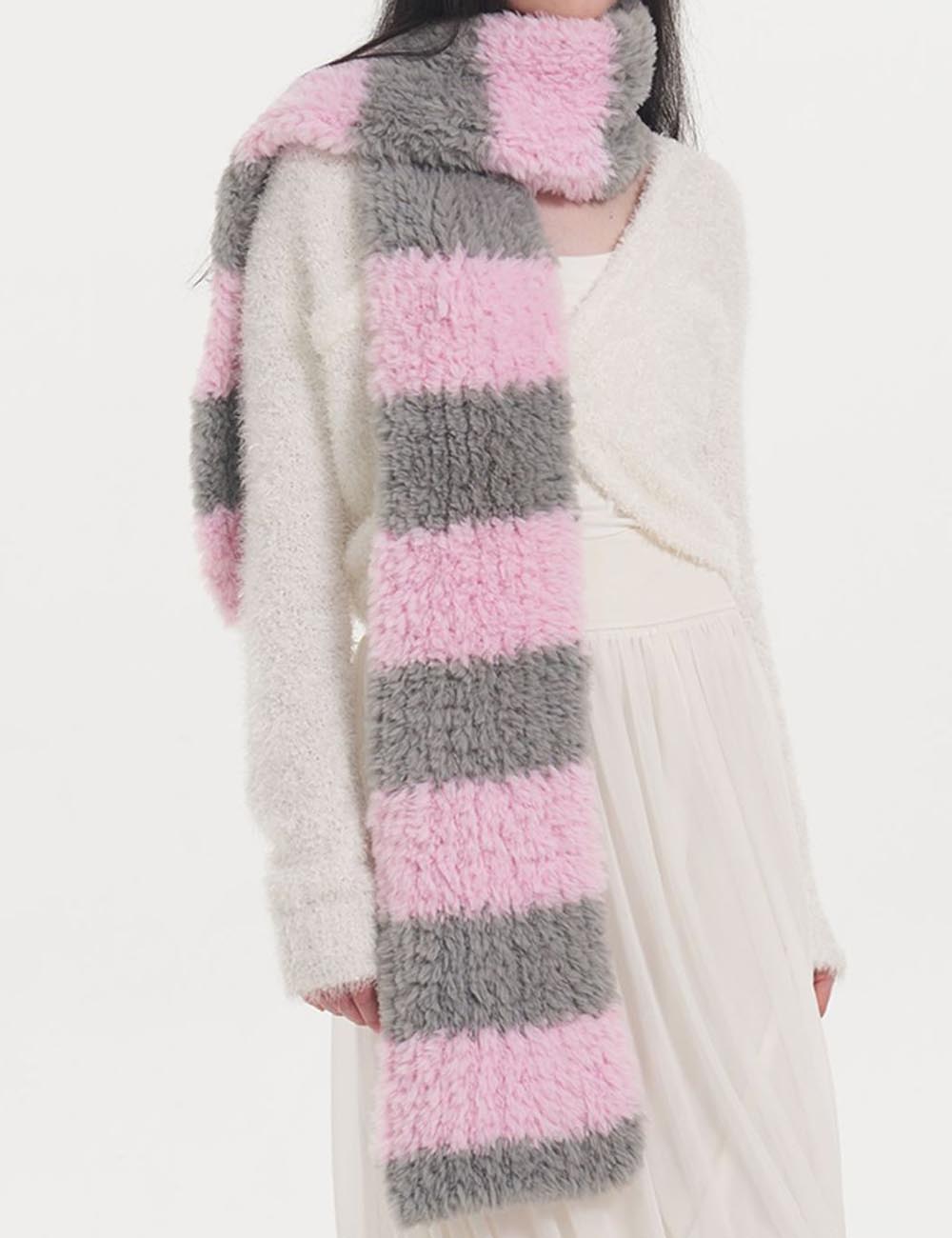 Cute Faux Fur Striped Warm Knit Scarf