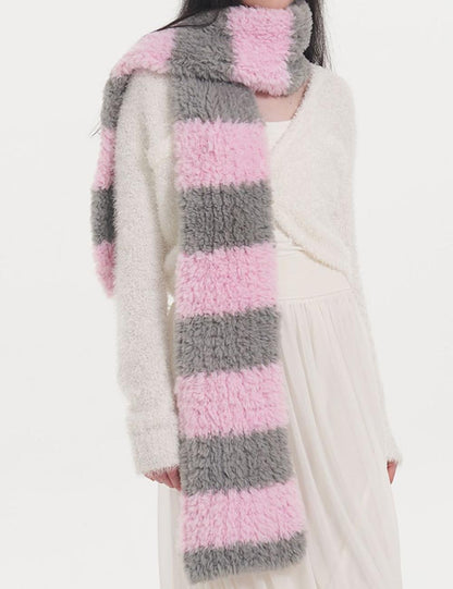 Cute Faux Fur Striped Warm Knit Scarf