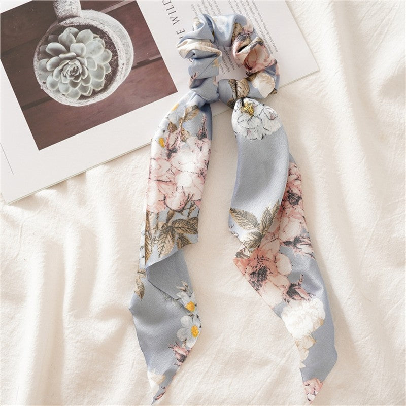 Floral Ribbon Scarf Pony Scrunchie