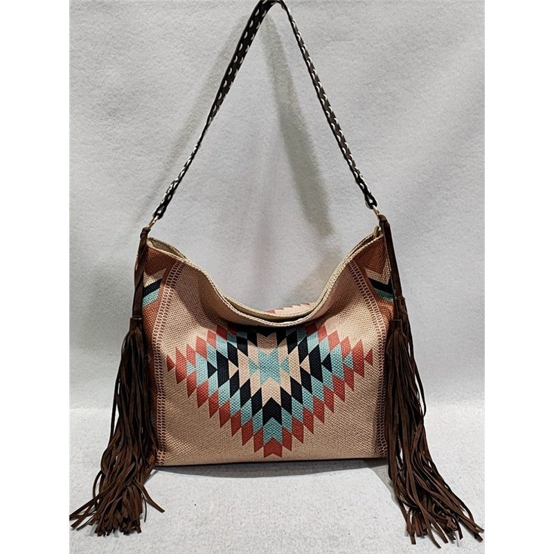 Ethnic Pattern Tassel Shoulder Bag