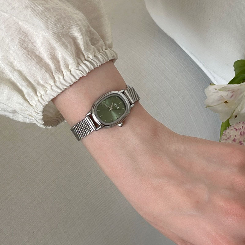 Oval Dial Milanese Mesh Strap Quartz Watch