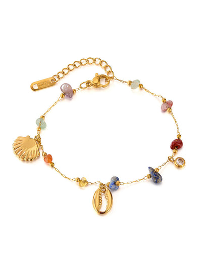 Colorful Stone Shell Pendant Zirconia Chain Bracelet