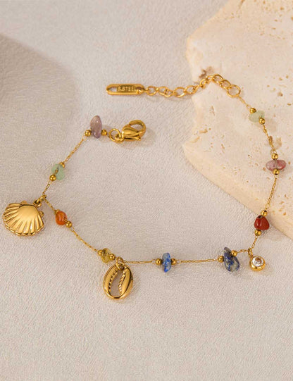 Colorful Stone Shell Pendant Zirconia Chain Bracelet