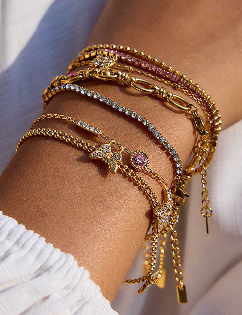 Gold Plated Charm Linked Chain Strand Bracelet