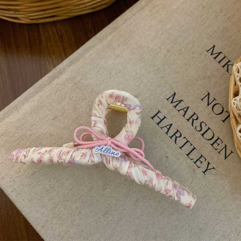 Cute Bow Knot Floral Fabric Hair Claw