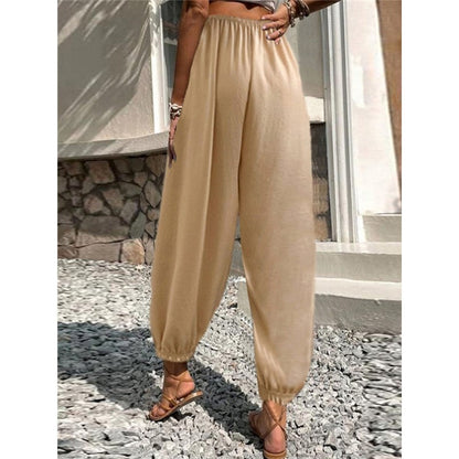 Elastic Waist Solid Color Baggy Pants