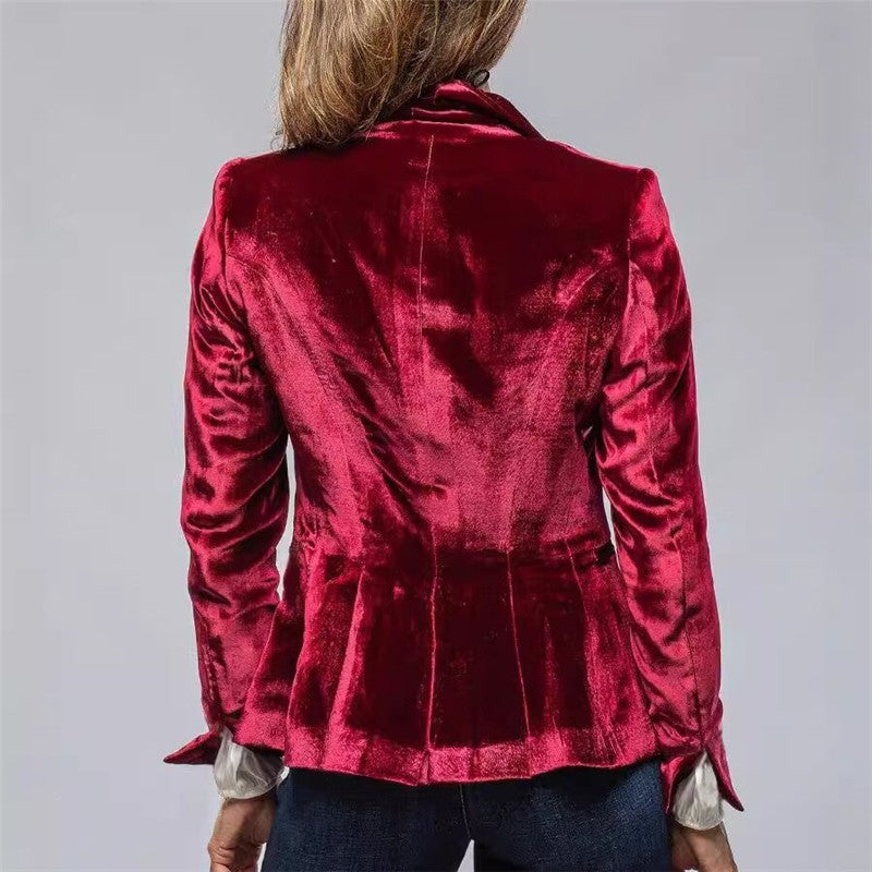 Short Velvet Blazer In Solid Color