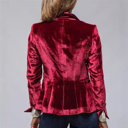Short Velvet Blazer In Solid Color