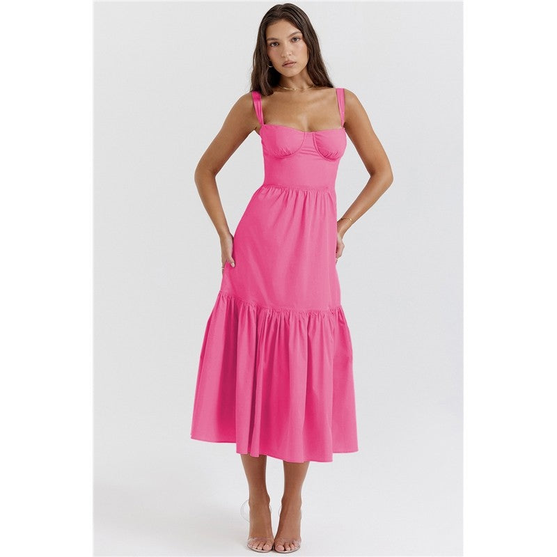 High Waisted A-Line Floral Printed Condole Belt Cake Dress