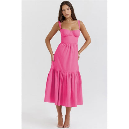 High Waisted A-Line Floral Printed Condole Belt Cake Dress