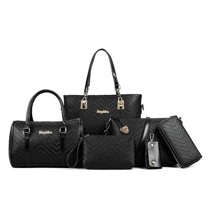 6-Piece Solid Color Embossed Handbag Set