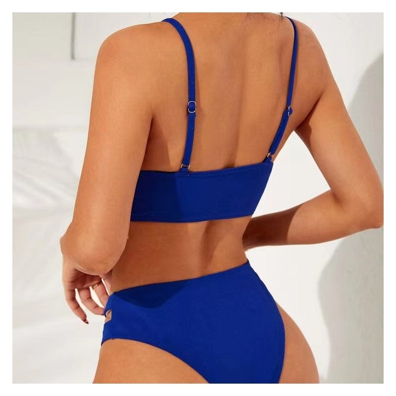 Solid Color Hollowed Out Bikini