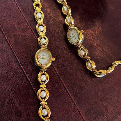 Vintage Pearl Elegant Oval Watch