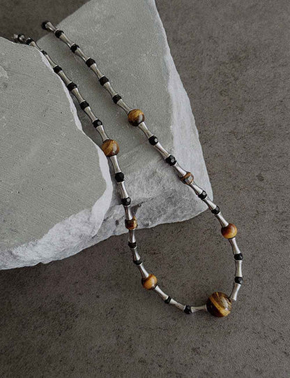 Retro Handmade Bamboo Tiger Eye Necklace