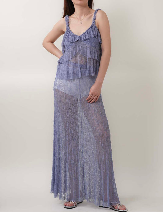 Lace Ruffle Spaghetti Top Maxi Skirt Sets