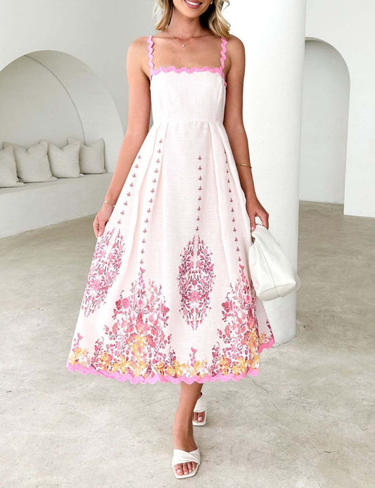 Back Bow Sleeveless Print Spaghetti Dress