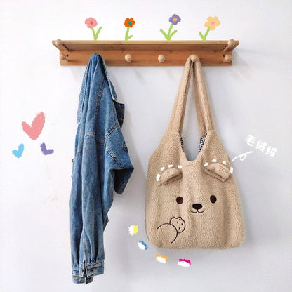 Plush Cute Bear Three-Dimensional Ears Cartoon Embroidery Shoulder Bag