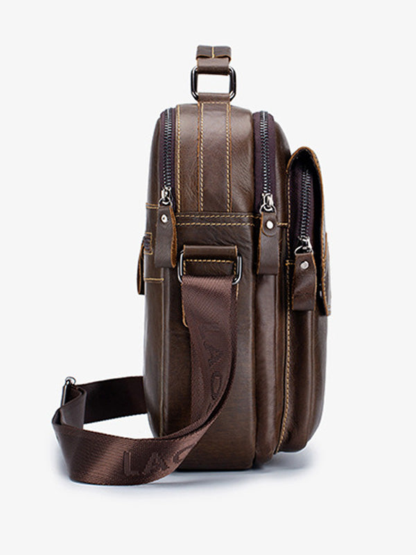 Solid Business Leather Crossbody Bag