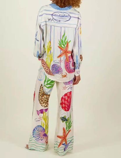 Colorful Print Casual Shirt Pant Set