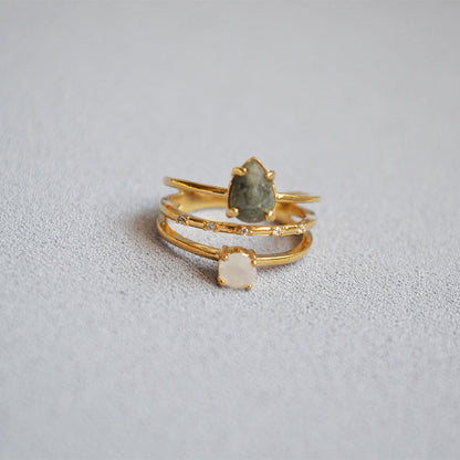 Multi-Layer Hollow Stone Gold Plated Open Rings