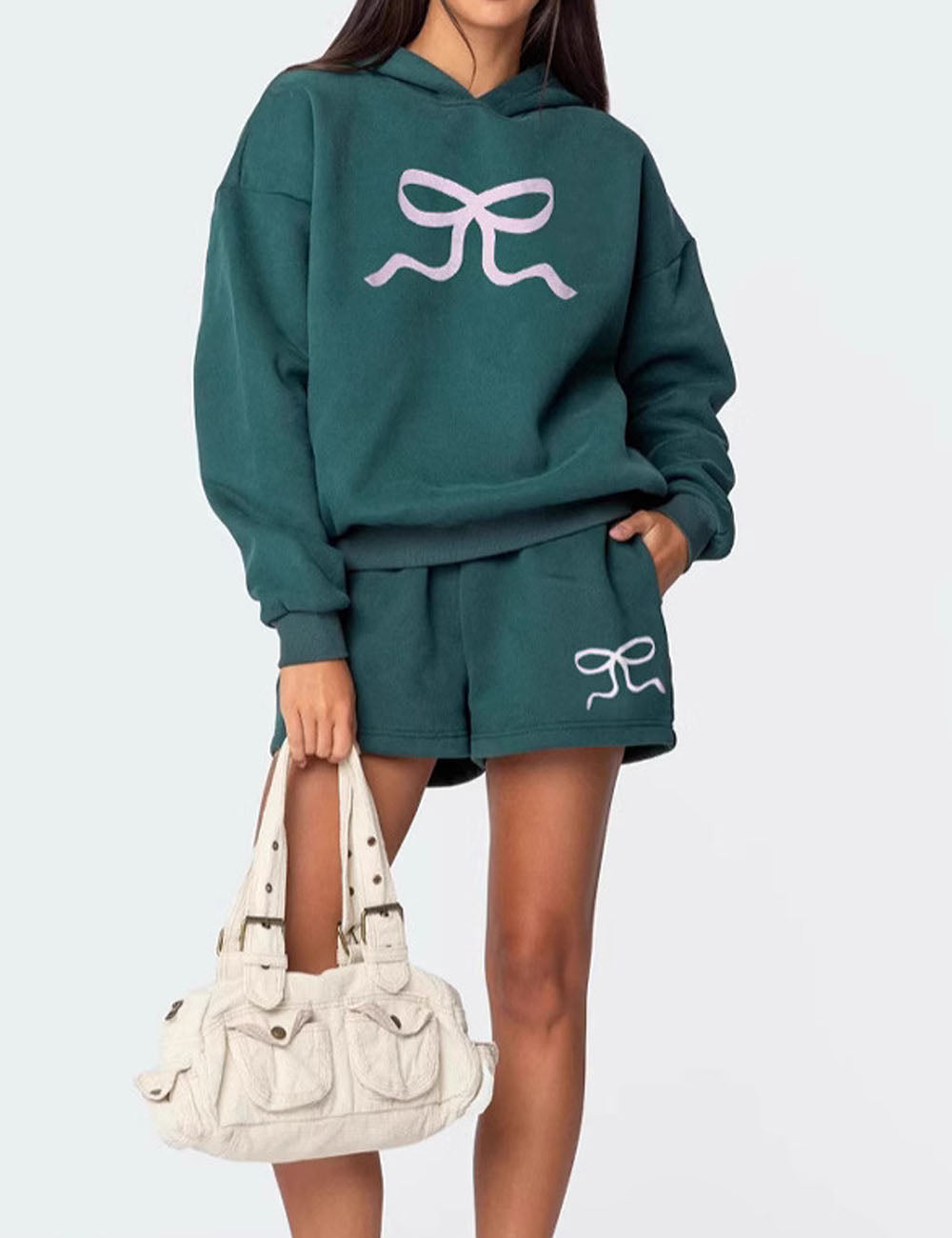 Simple Solid Color Hoodie Sweater Shorts Set