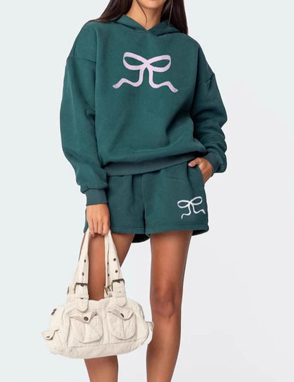 Simple Solid Color Hoodie Sweater Shorts Set