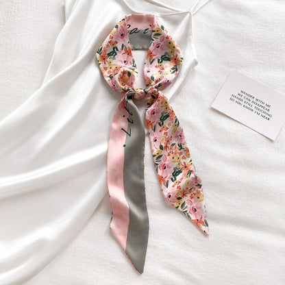 Elegant Floral Long Silk Hair Scarf