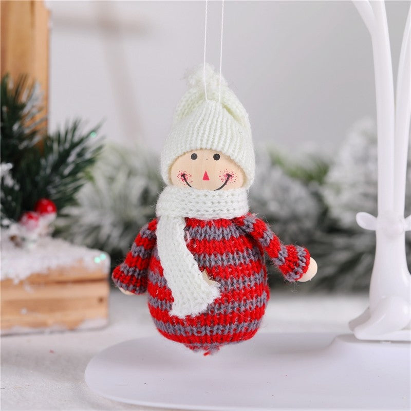 Wooden Yarn Snowman Doll
