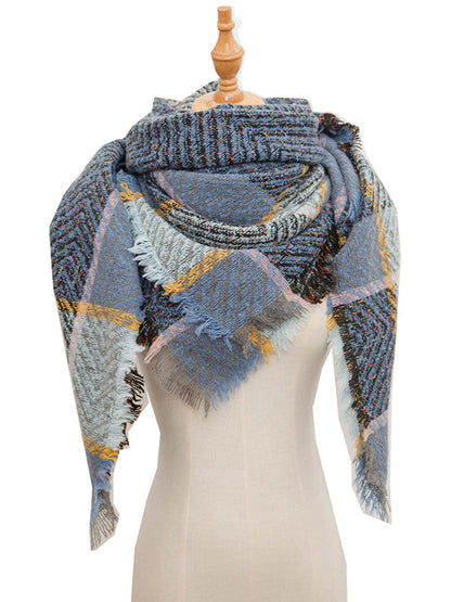 Triangle Fringed Keep Warm Plaid Shawl&Scarf