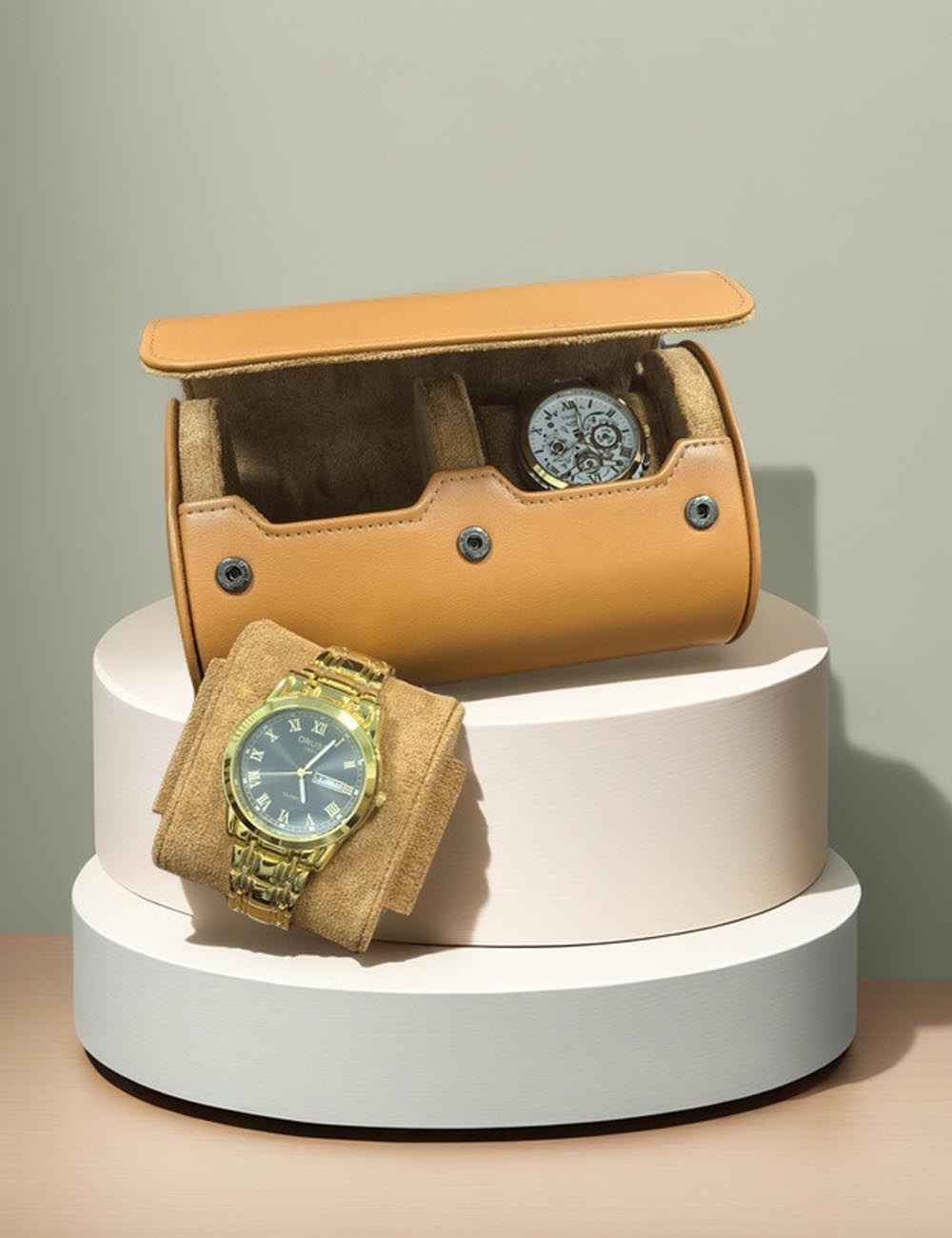 Solid Color PU Leather Watch Roll Case