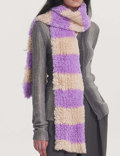 Cute Faux Fur Striped Warm Knit Scarf
