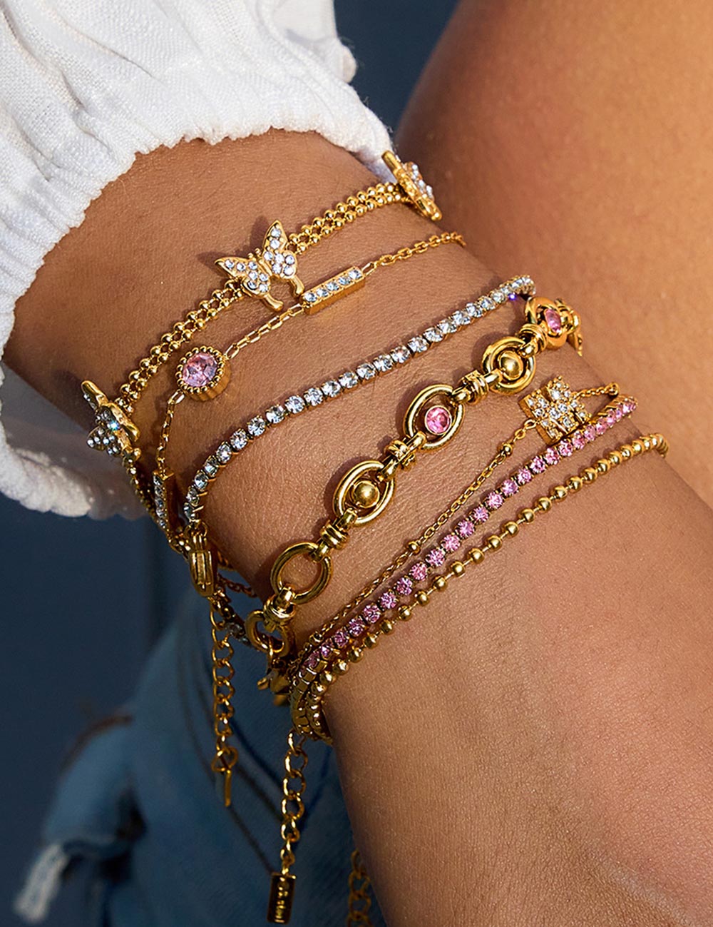Gold Plated Charm Linked Chain Strand Bracelet