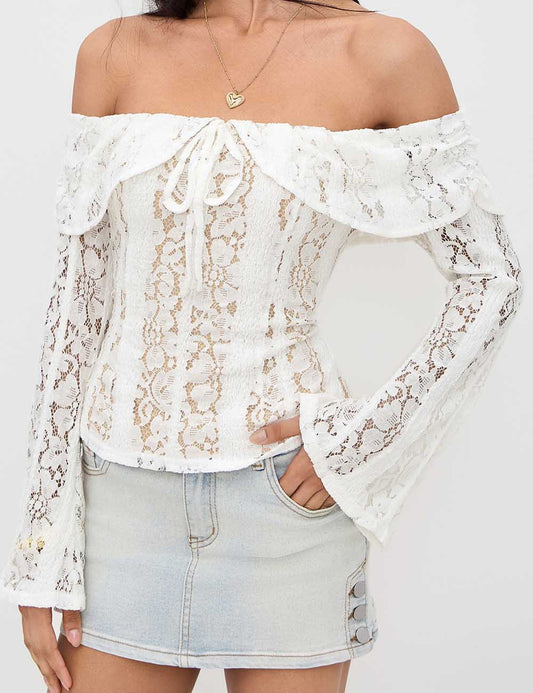 Elegant Off Shoulder Lace Long Sleeve Top