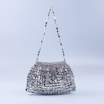 Beaded Woven Shoulder Tote Bag