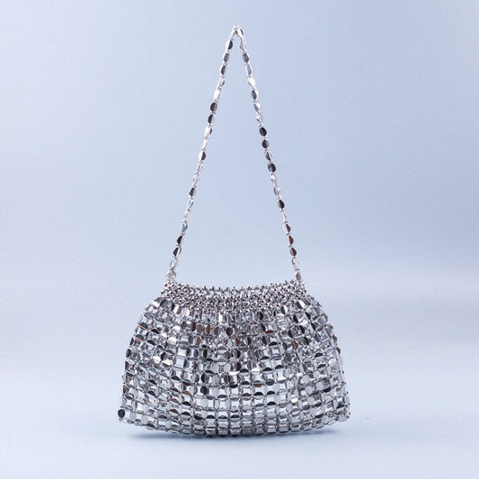 Beaded Woven Shoulder Tote Bag