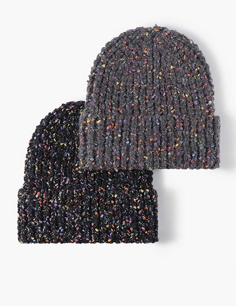Ribbed Unisex Speckled Knit Beanie Winter Hat