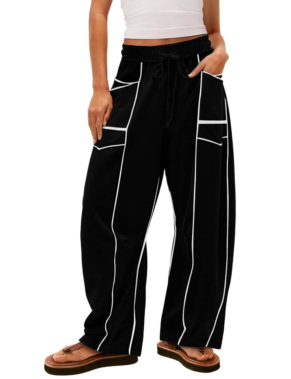 Simple Drawstring Mid-Waist Causal Pants