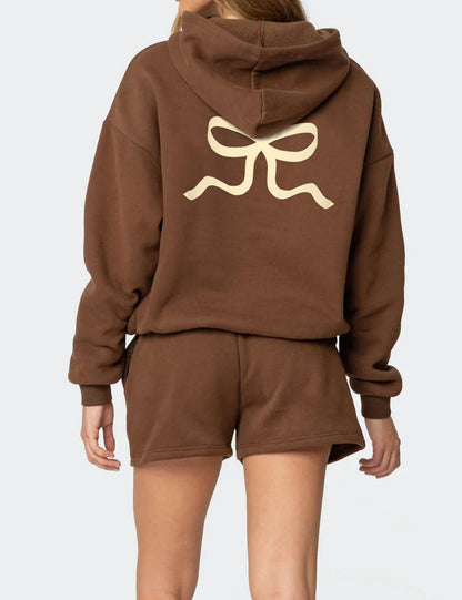 Simple Solid Color Hoodie Sweater Shorts Set