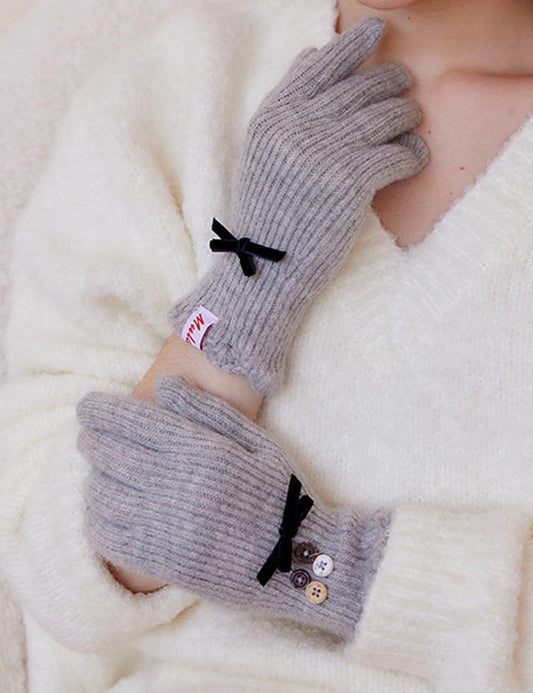 Bow Knot Wool Touchscreen Winter Gloves