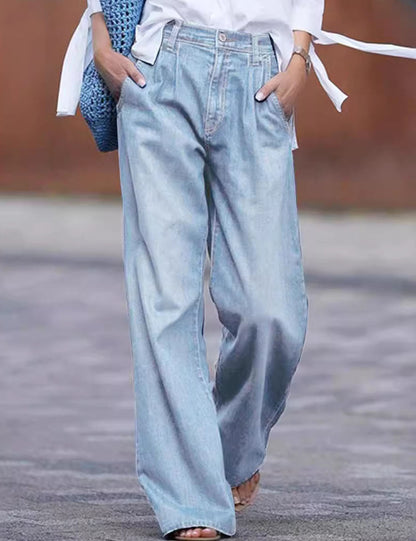 Casual High Waist Wide Leg Denim Jeans