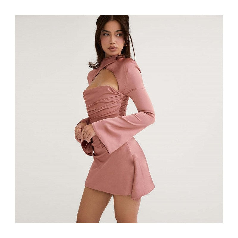 Short Hollow Out Long Sleeve Cocktail Dress