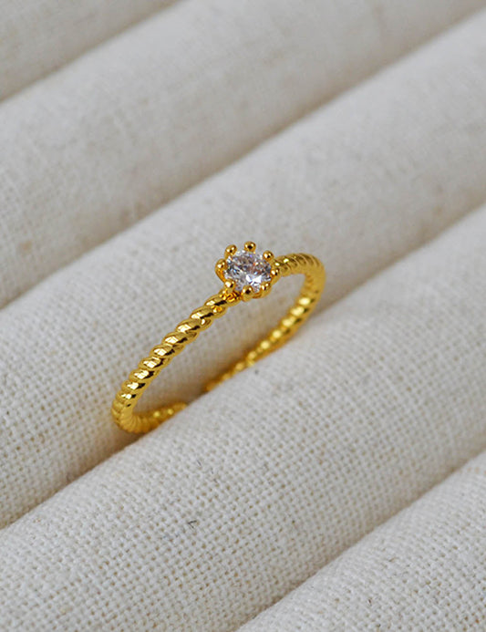 Minimalist Gold Plated Twisted Zircon Open Ring