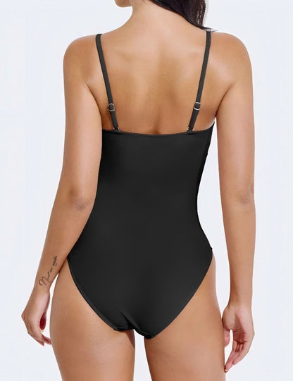 Black Sexy Pleated Spaghetti Swimwear