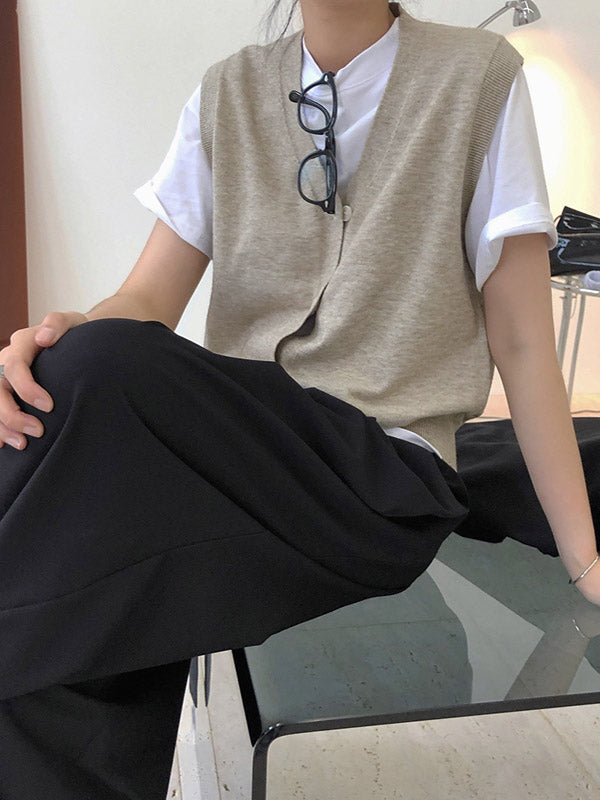 Leisure Solid Knitting Sweater Vest