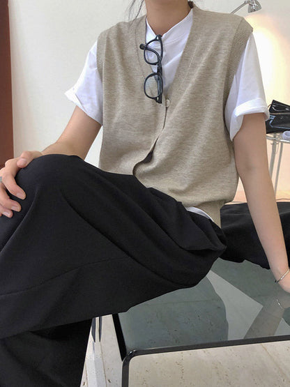 Leisure Solid Knitting Sweater Vest