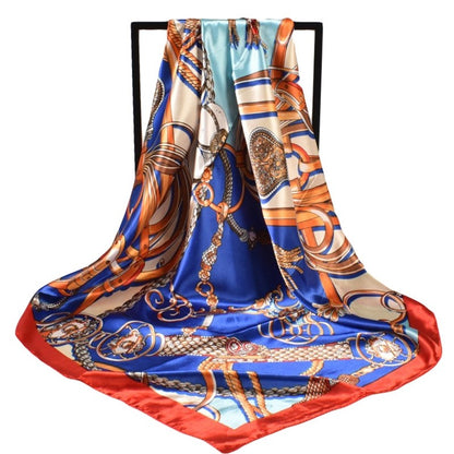 Vintage Printed Satin Square Head Scarf