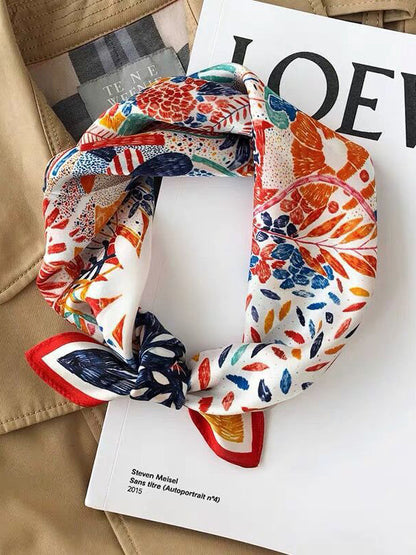 Square Flower Print Leaves Print Scarf