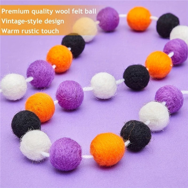 2M 24PCS Colorful Felt Pompoms Pendant Hanging Garland Halloween Decoration