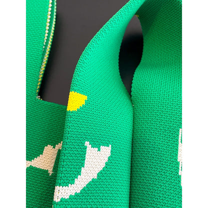 Contrast Color Floral Printed Woven Woven Handbag