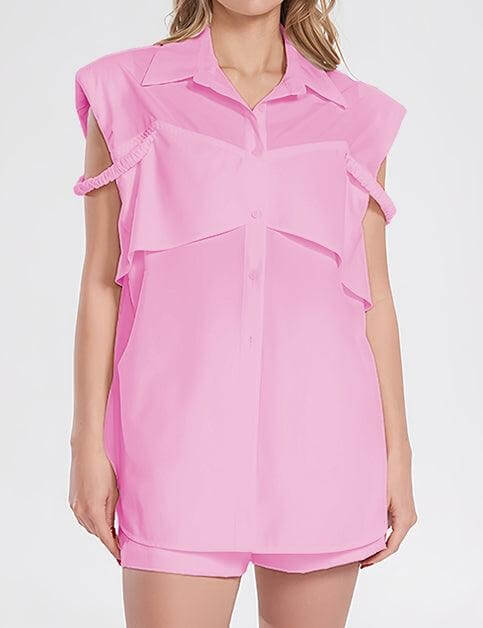 Sleevesless Botton Shirts Shorts Sets